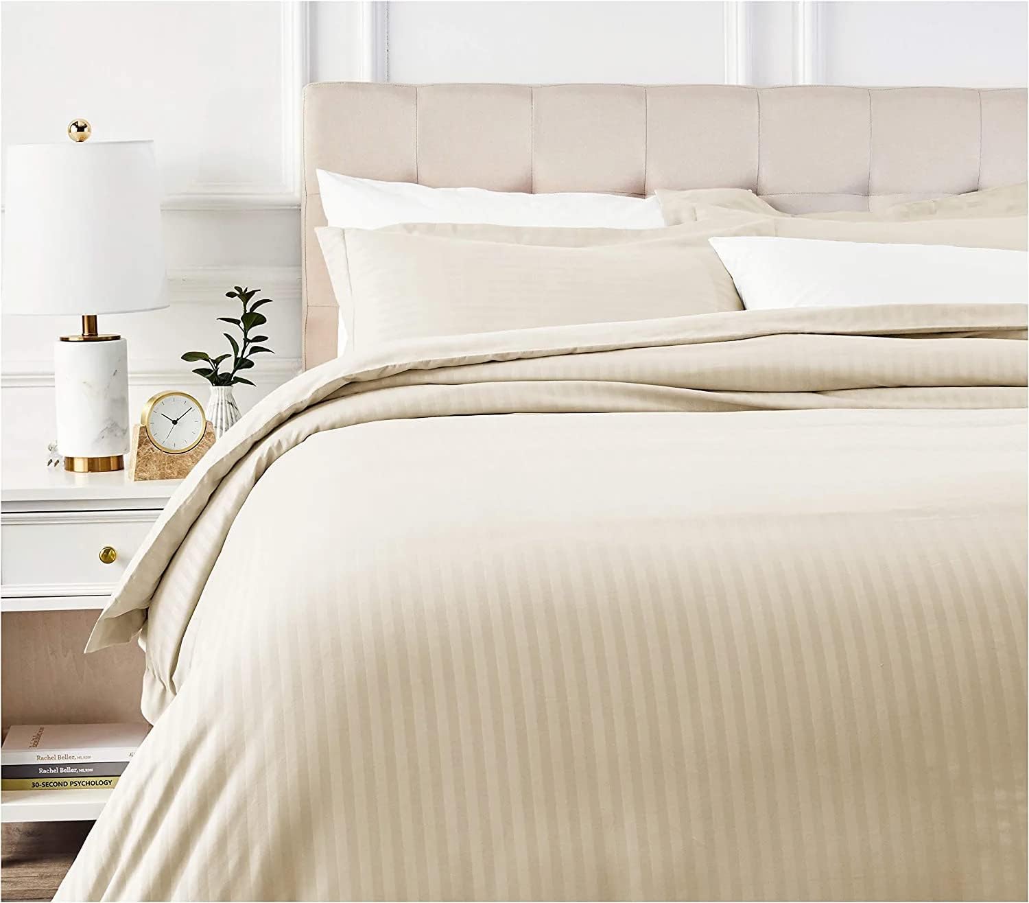 Duvet Cover Single Premium Cotton Quilt/Comforter Cover for Home/Hotels/Resorts/Guest House. 61 x 91 inches, Striped, Zipper (Beige, Single)-image-21