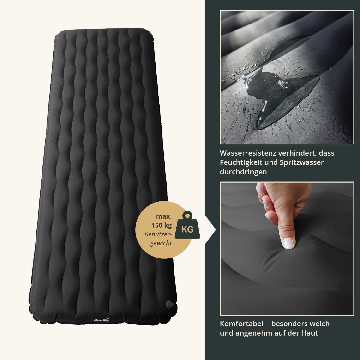 Skandika Elite e Exclusive Air | materassino isolante gonfiabile, singolo/matrimoniale, lettino da campeggio, materasso da campeggio (antracite (una piazza; 16 cm))