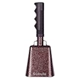 9 Inch Cowbell with Handle Cheering Bell for Sports Events Large Solid School Bells & Chimes Percussion Musical Instruments Call Bell Alarm (Retro Copper) (1 Pack)