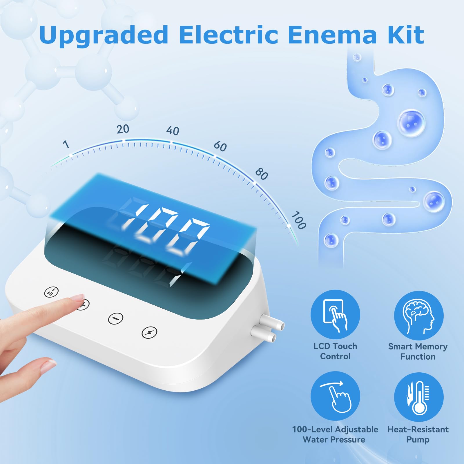 Klistier-Set, elektrische Einläufe für Darmreinigung für Frauen und Männer, einstellbarer 100 Wasserdruck, Kaffee-Einlauf-Kaffee-Bio-Kit mit LED-Anzeige (Schwarz und Weiß)