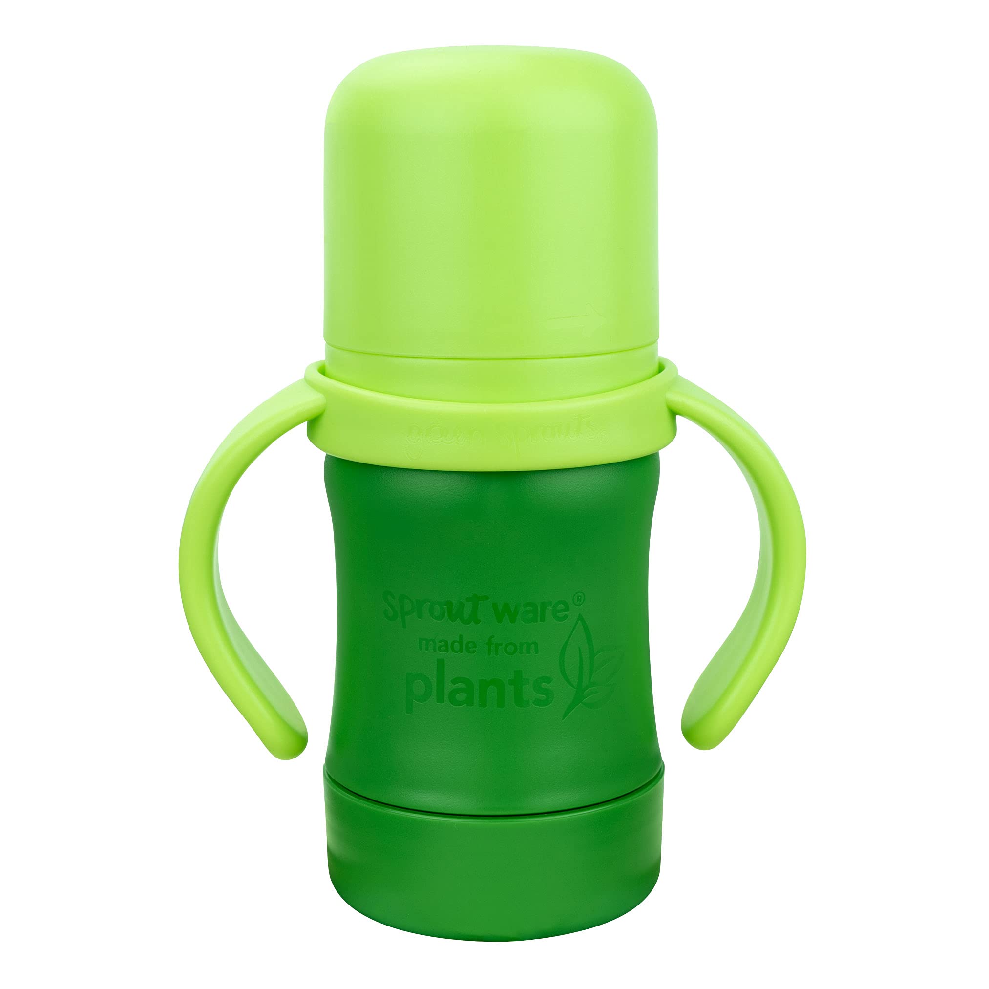 green sprouts Sprout Ware Plant-Plastic Sip & Straw Cup, Includes Sippy & Straw Spouts, Easy Grip Handles, Dark Green