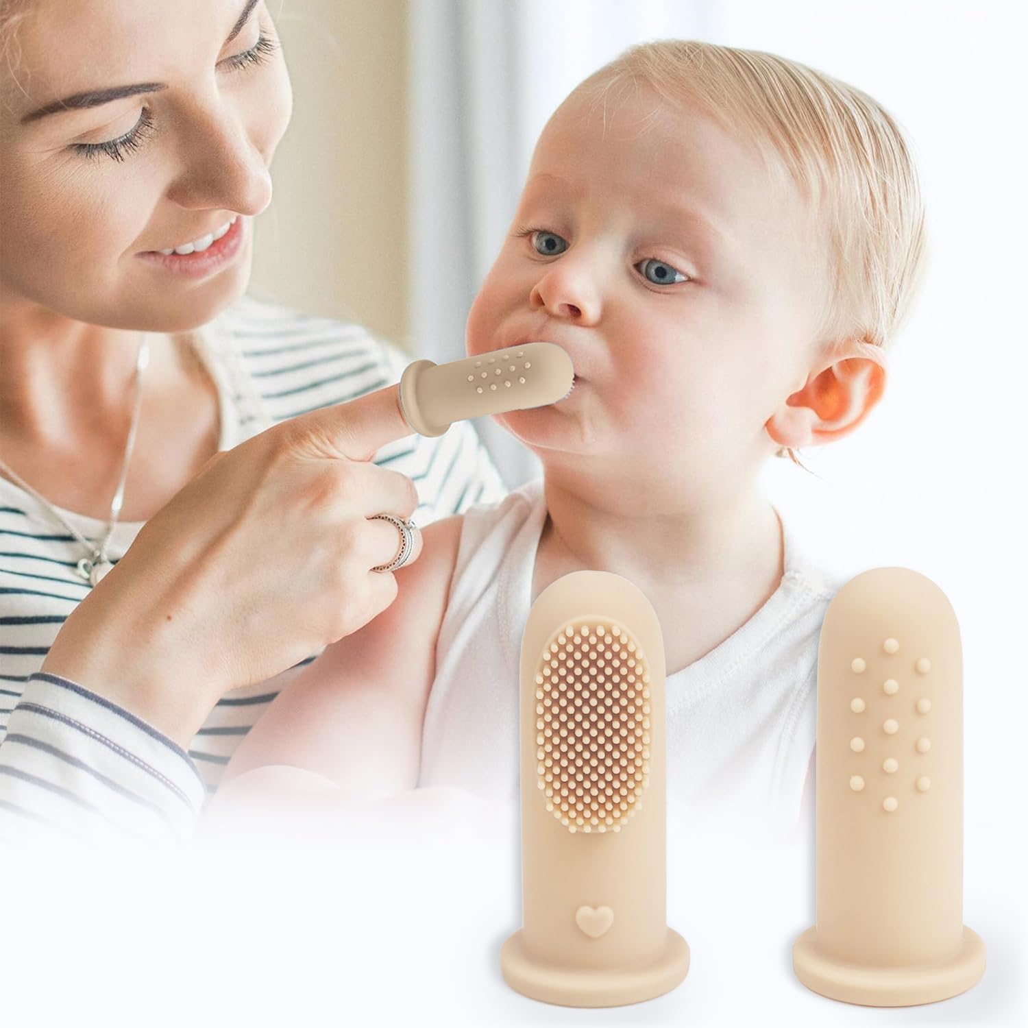 JHOREX Tiny Smiles Gummy Finger Toothbrush for Babies | BPA-Free Silicone 2 in 1 Brush & Tongue Cleaner with Storage Case | Oral Care for 0+ Months | Safe & Travel-Friendly Pack Of 1-image-30