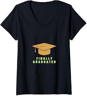 Womens Finally Graduated Commencement Degree conferral Completion V-Neck T-Shirt