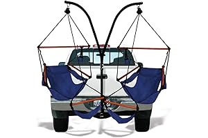 UNIVERSAL HAMMOCK FOR TRUCK HITCH (2500lb CAPACITY) AND TWO TRAILER HITCH MOUNTED FOLDING GRAVITY CHAIRS.