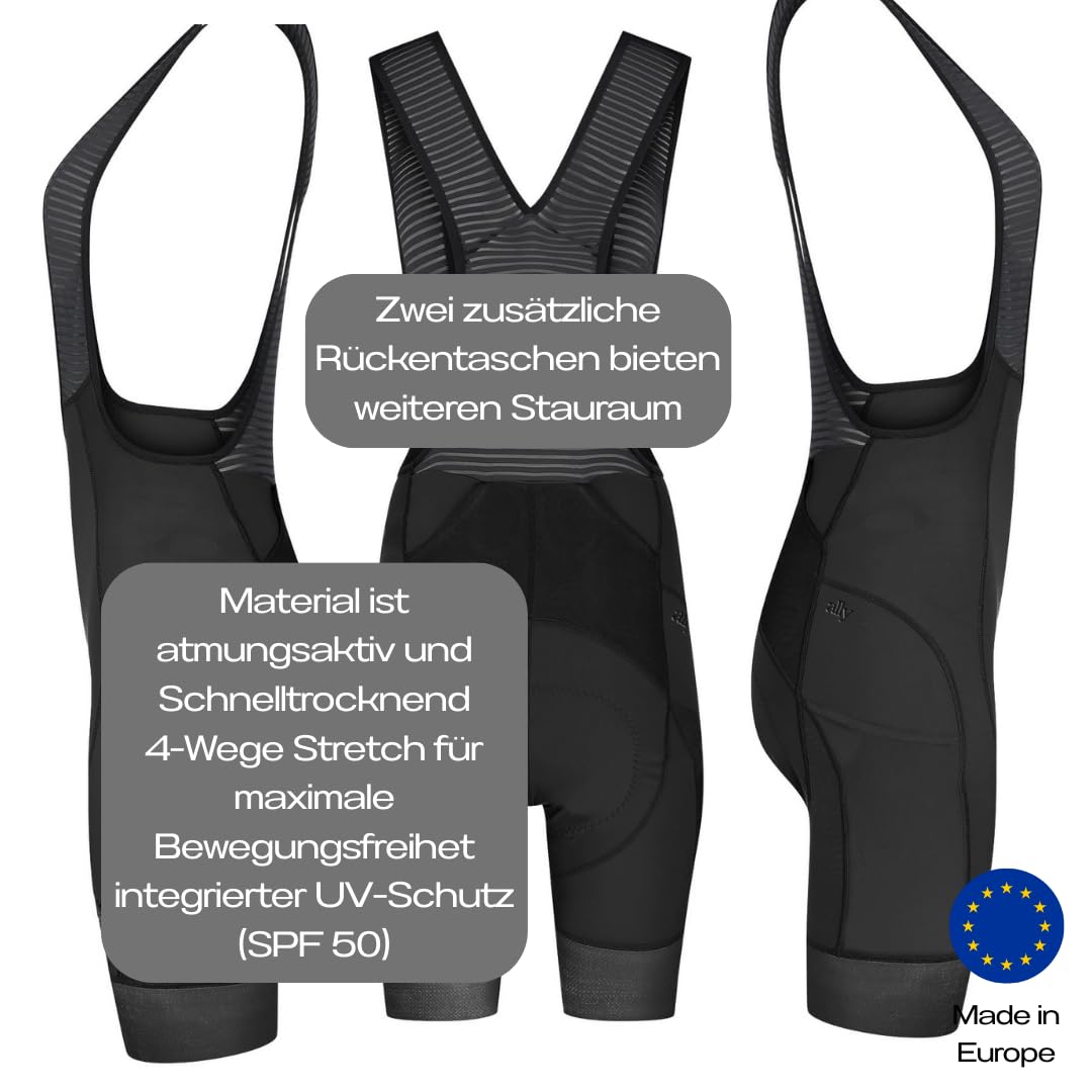 Gravel Cargo Bib Shorts Herren Fahrradhose mit 3D Sitzpolster,4 Taschen und Powerband-Radhose für Gravel, Bikepacking, Rennrad