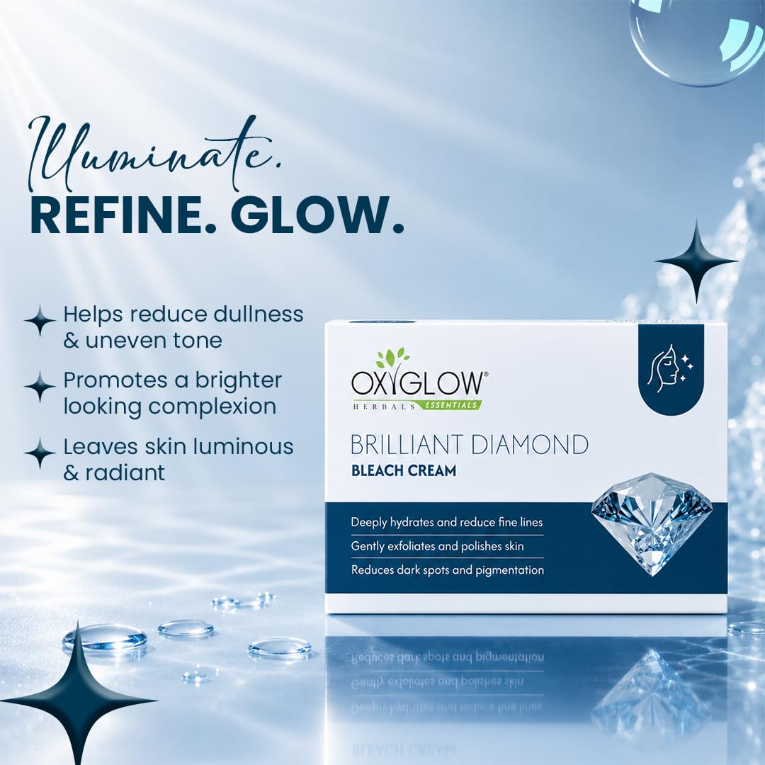 OxyGlow Herbals Brilliant Diamond Bleach Cream 250g | Face Bleach Cream for Instant Glow, Skin Brightening & Pigmentation Care | Diamond Pigment, Moringa & Lily Extract 1