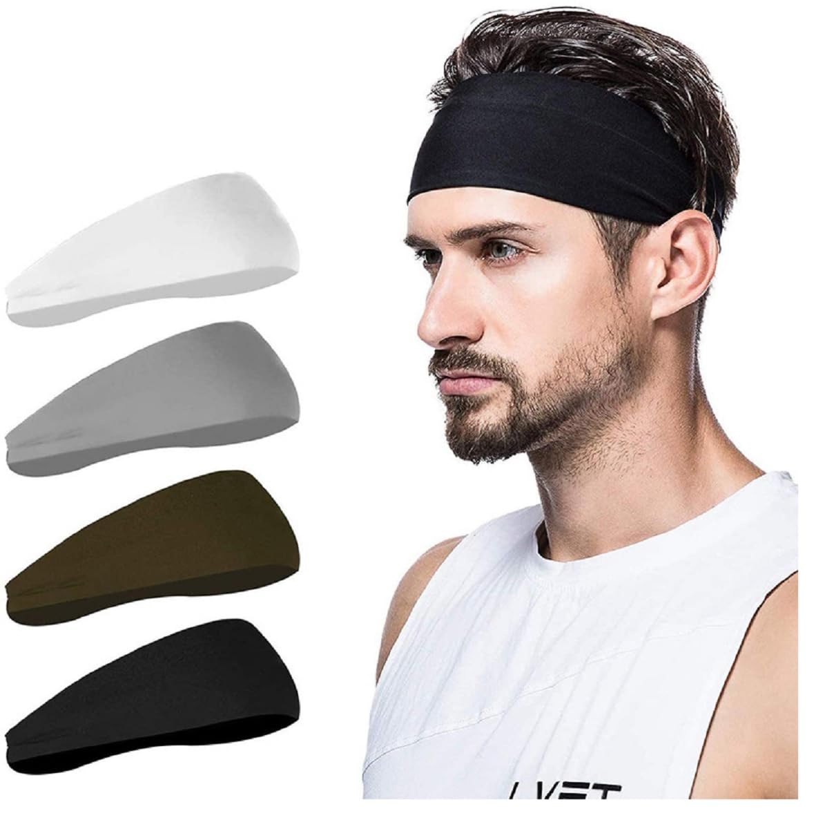MOMISY Sports Headband Athletic Mens Sweatband Head Band for Men, Unisex Stretchy Moisture Wicking Hairband for Gym, Running, Cycling, Yoga, Basketball, Football (BlakWhitGreGreen) (B0CPV6FDDS) Amazon Price History, Amazon Price Tracker