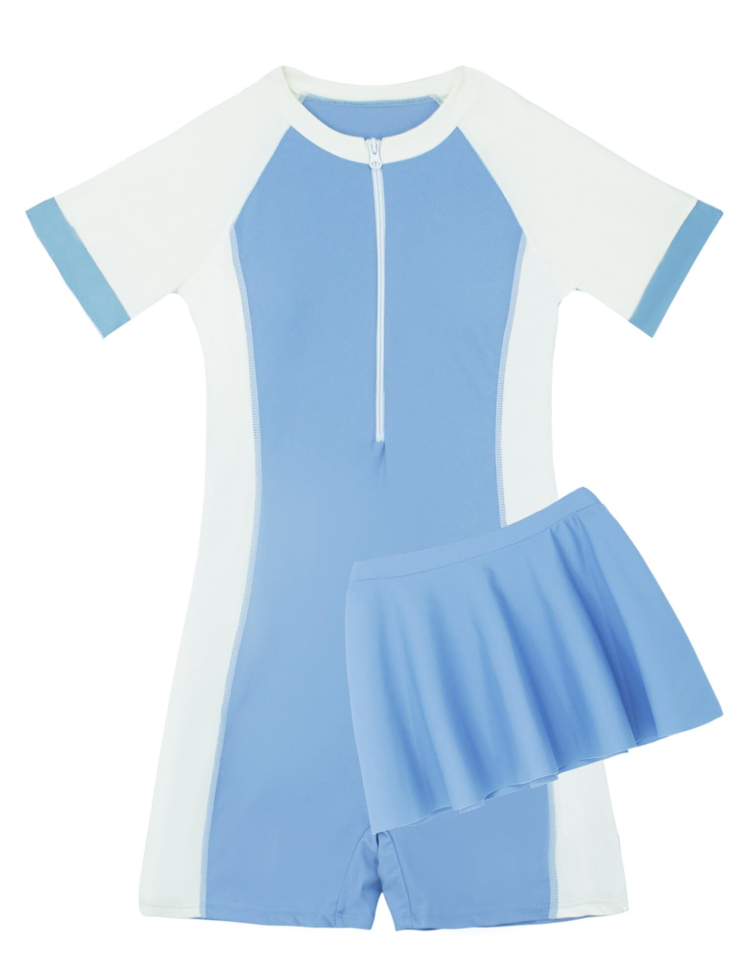 Maeau Costume da bagno per ragazze, costume da bagno uno/due pezzi, a maniche corte, protezione dai raggi UV, costume da bagno per surf, ad asciugatura rapida, costume da bagno per bambine