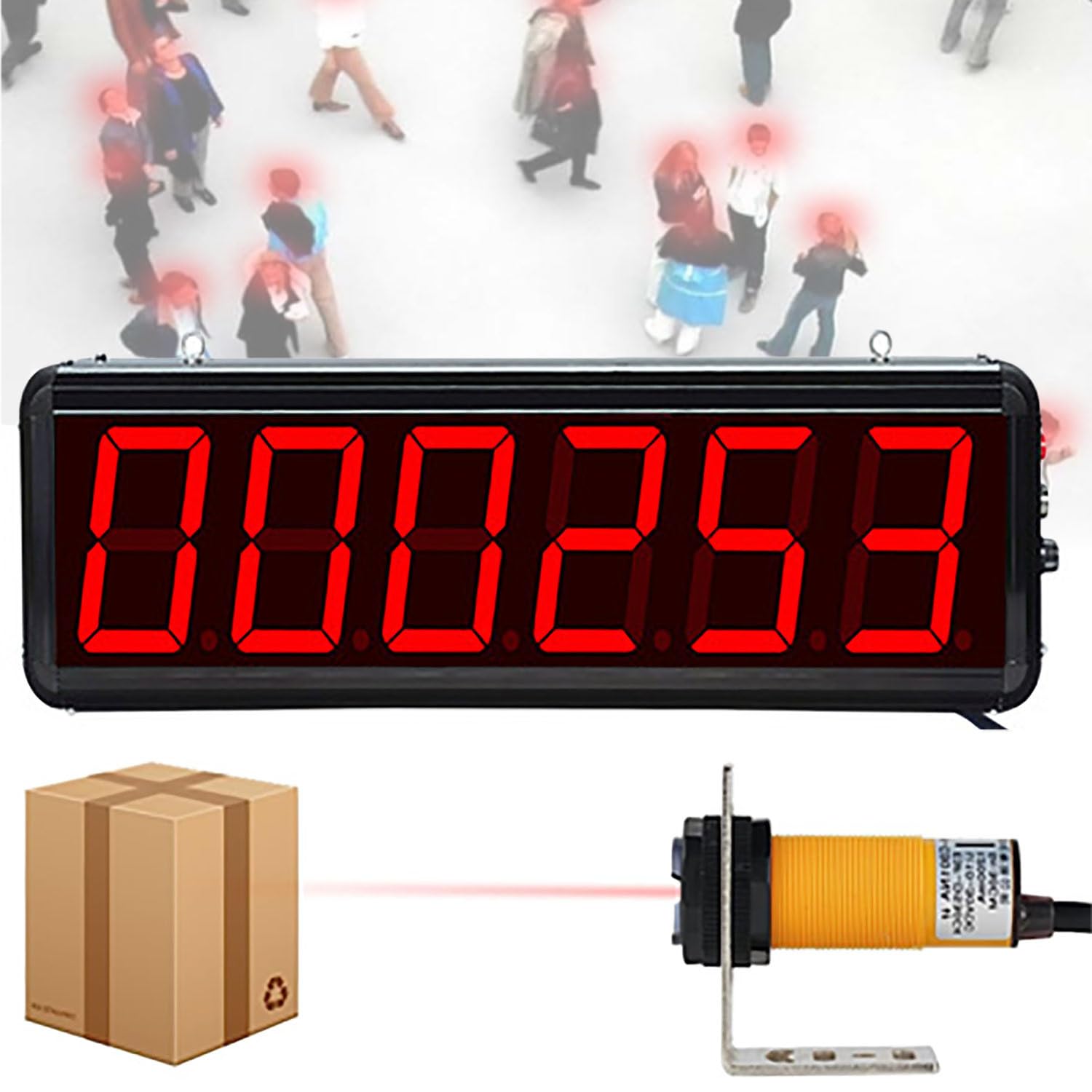 Contatore digitale a LED, display da 3 pollici, funzione memoria, intervallo di conteggio 0-999999, distanza di rilevamento regolabile 70 cm, sensibilità a 4 marce per macchine sigillanti