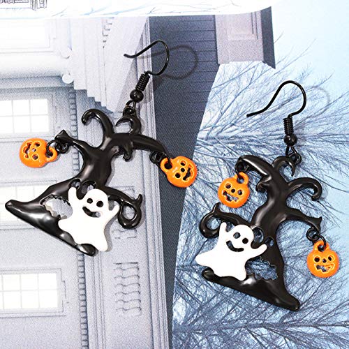 Boderier Ghost Earrings Halloween Black Tree and White Ghost Drop Earrings for Women3