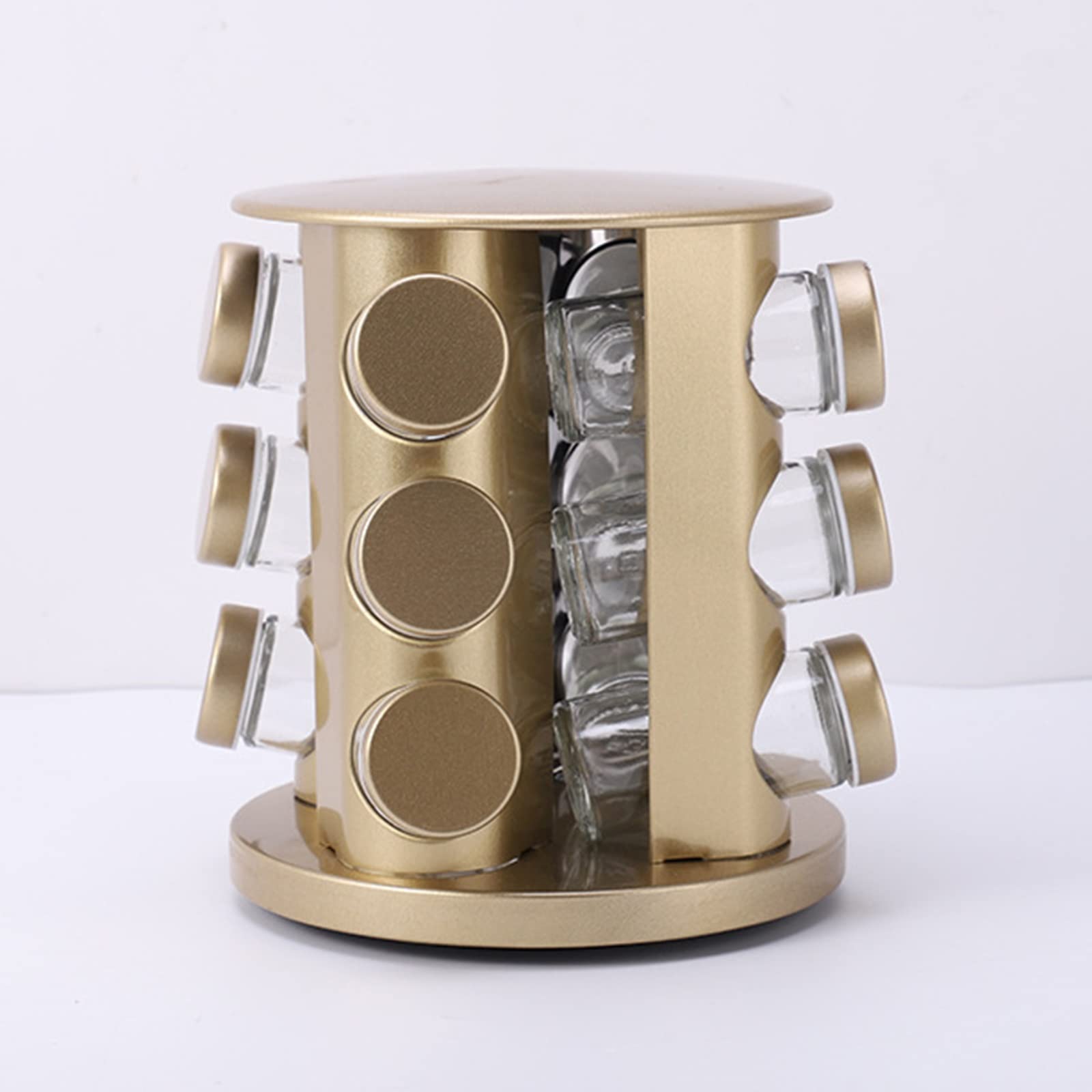 Portaspezie nizer con scatola per condimenti di grande capacità e dispenser di cibo secco, soluzione per conservare barattoli e bottiglie di condimento, design rotondo color oro champagne