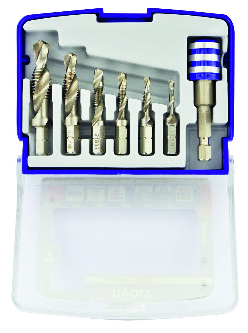 TIVOLY 10502970001 - Estuche FTH HEXA 6 brocas-machos avellanador HSS M3 M4 M5 M6 M8 M10 mango hexa 1/4’’+1 PP