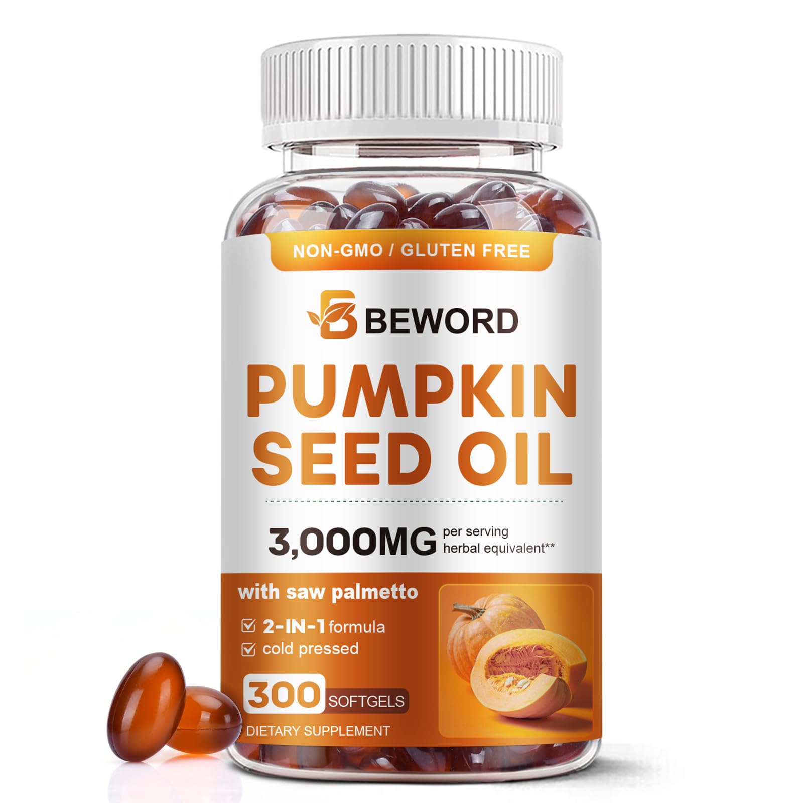 BEWORD Pumpkin Seed Oil with Saw Palmetto, 3000mg Per Serving