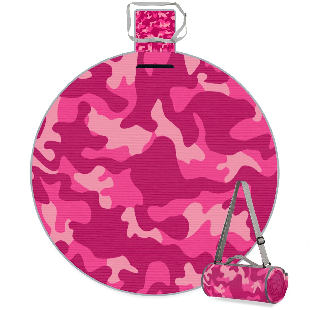 Shimoshe Pink Camouflage Picnic Outdoor Blanket Foldable Waterproof Sandproof Beach Blanket Portable Water-Resistant Round Picnic Mat for Travel Camping Park Lawn