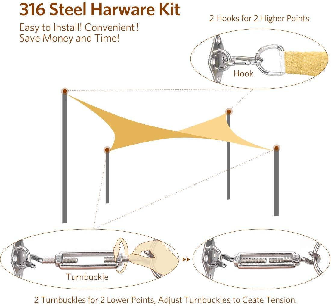 Quictent 26'x20' 185HDPE Rectangle Sun Shade Sail Outdoor Patio Lawn Garden Canopy Top Cover 98% UV-Blocked (Sand (with Hardware Kit)) : Patio, Lawn & Garden