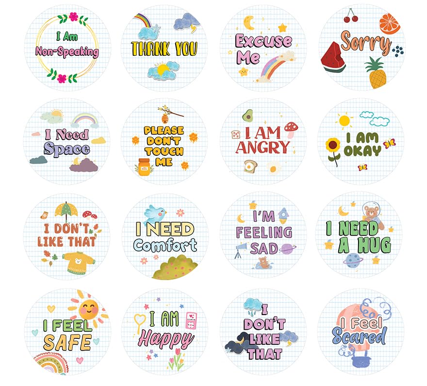 Creanoso Non Speaking Communication Stickers (20-Sheets x 16 Designs) – DIY Decal Stickers Set 1.5 Inches Diameter Round, Stocking Stuffer Gifts for