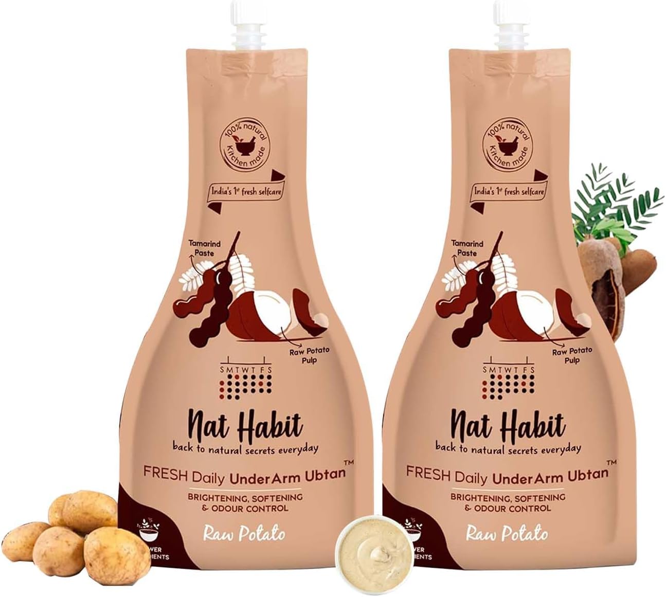 Raw Potato Underarm Ubtan & Scrub For Brightening, Whitening, Softening, Odour Control & Remove Darkness With Tamarind & Zero Chemical (40gm X Pack Of 2)