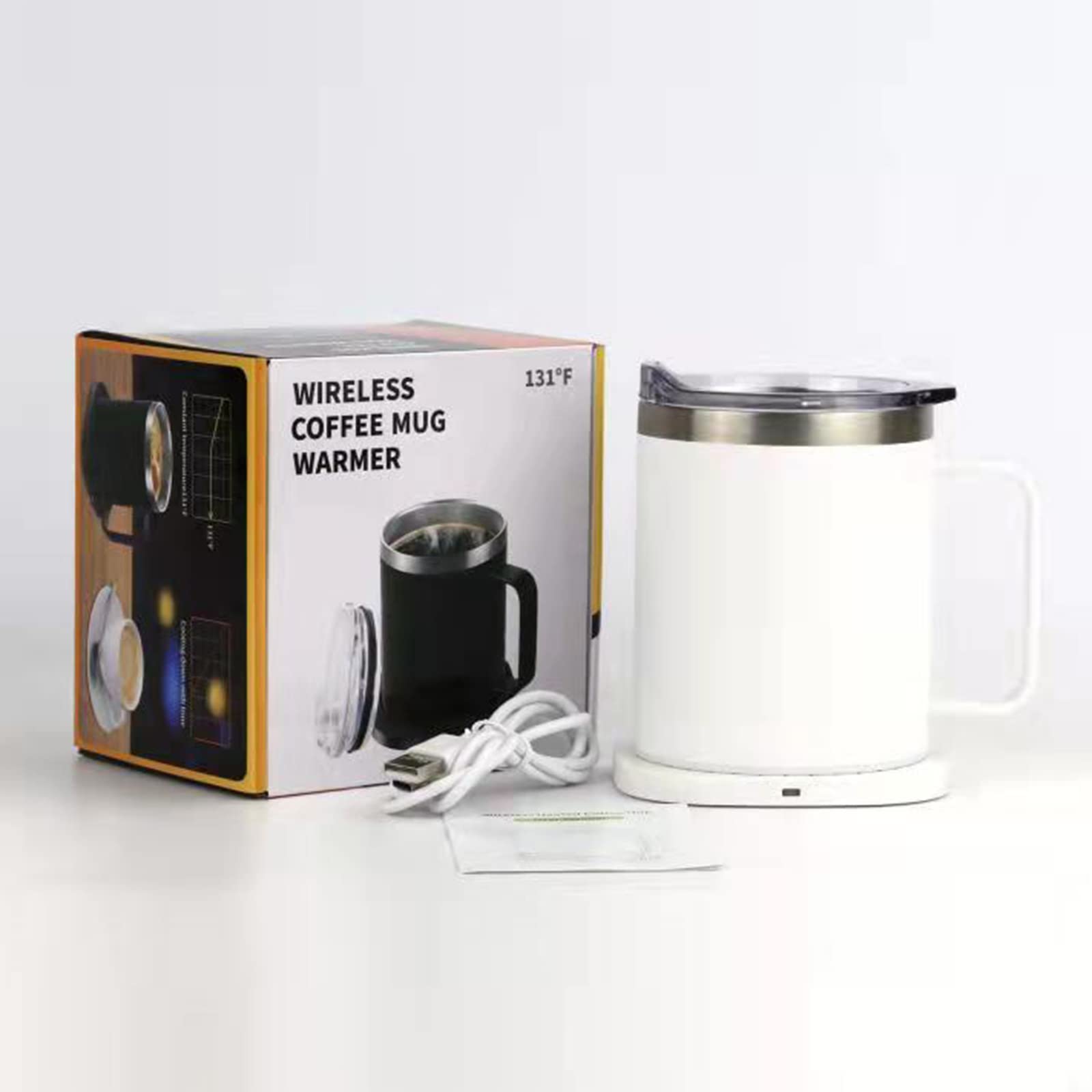 Acero inoxidable calentado taza de café calentador conjunto (blanco)
