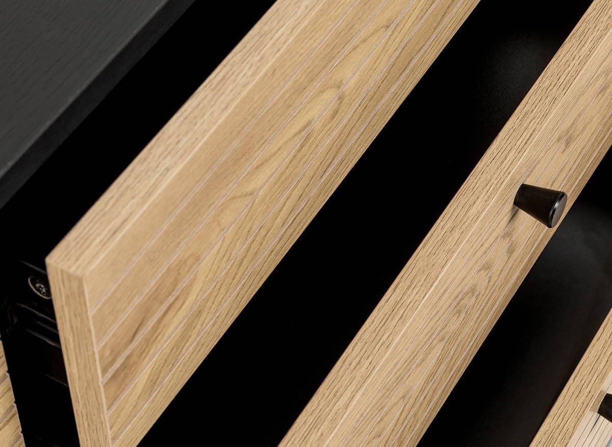 DecoInParis Buffet Enfilade 3 tiroirs 2 Portes en Bois et métal Noir Daryl
