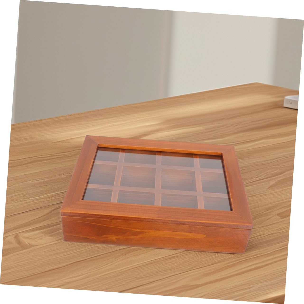 Mikinona Holz Teebeutel Organizer mit Transparentem Deckel Fächer Teebeutelbox Vielseitige Aufbewahrung für Tee und Snacks Klare Sicht für Zuhause und Büro