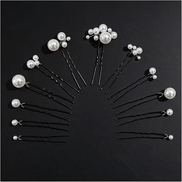 12 Pieces Bridal Pearl Hair Pins for Party, Handmade Pearl Hair Accessories, Wedding Hairstyles Accessories for Bridesmaid Girls Various Sizes (1set-12pcs)