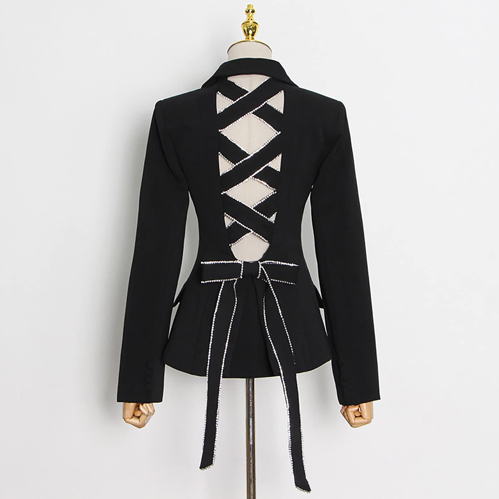 black fitted lace up back blazer