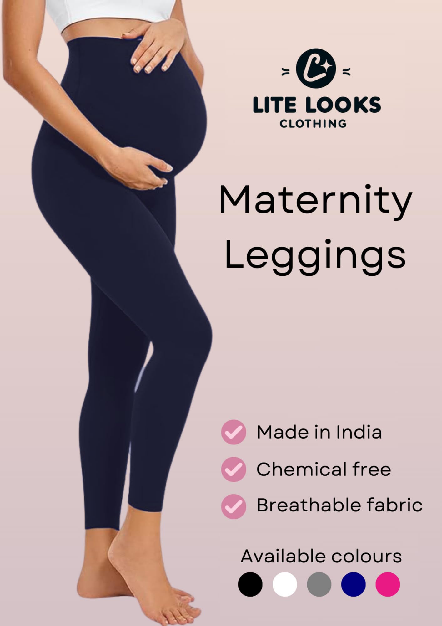 Litelooks Women's Cotton Lycra Over Belly Maternity Leggings - Comfortable, Seam-Free, High Waist Support, Stretchable Pregnancy Pants for Pre & Post Pregnancy (in, Alpha, 3XL, Regular, BLK NVY) - Image 7 thumbnail