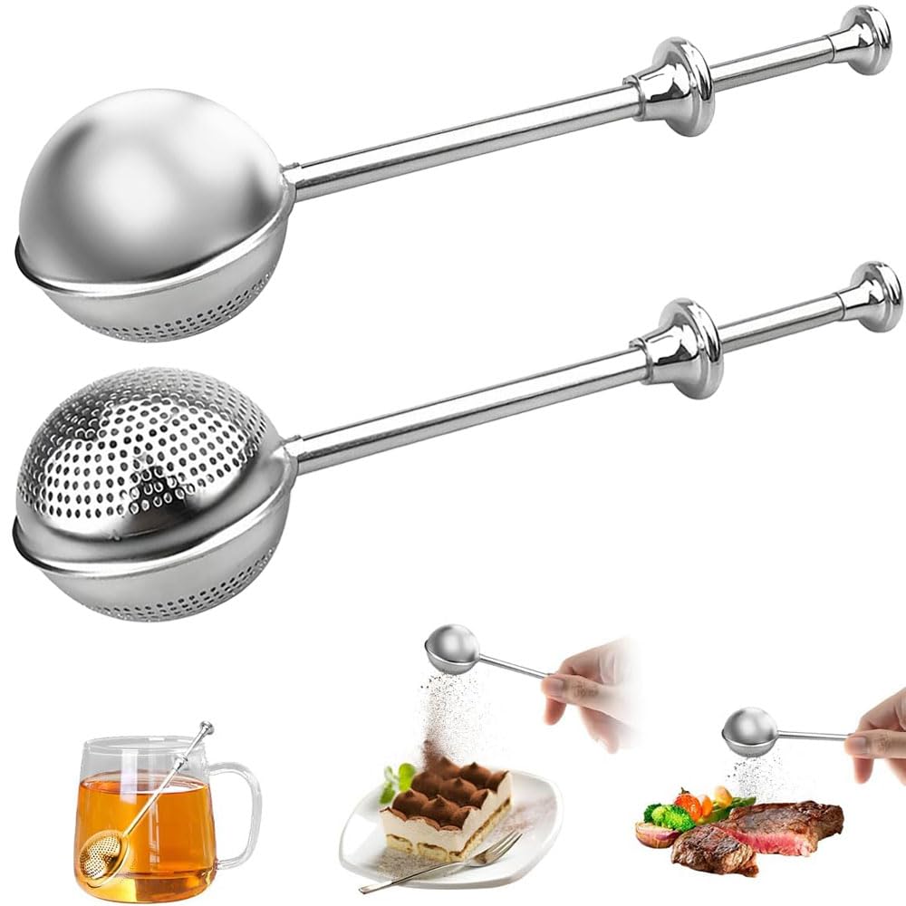 Teezange 2 Stück Teesieb für Losen Tee - Teaballs mit Teleskopgriff, Teeei 304 Edelstahl, Teezange, Tee Sieb, Tea Infuser, Edelstahl-Mehlsieb-Staubwedel - Zucker, Mehl, Gewürze, Kakaopulver (c)