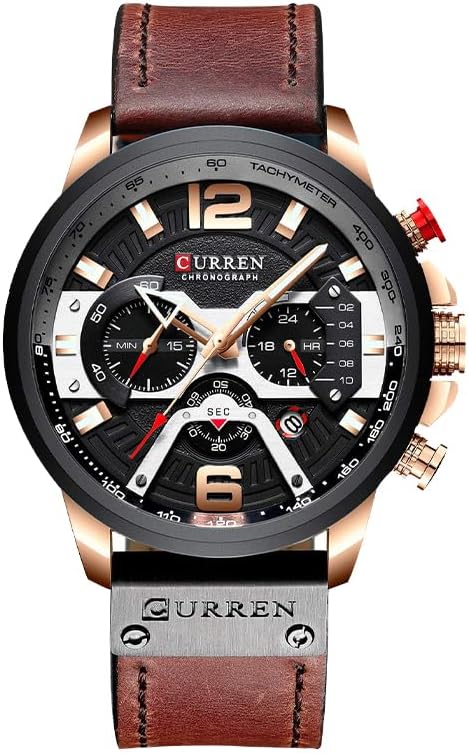 FANMIS Mens Luxury Watches Business Chronograph Dress Waterproof Leather Strap Analog Quartz Wrist Watch