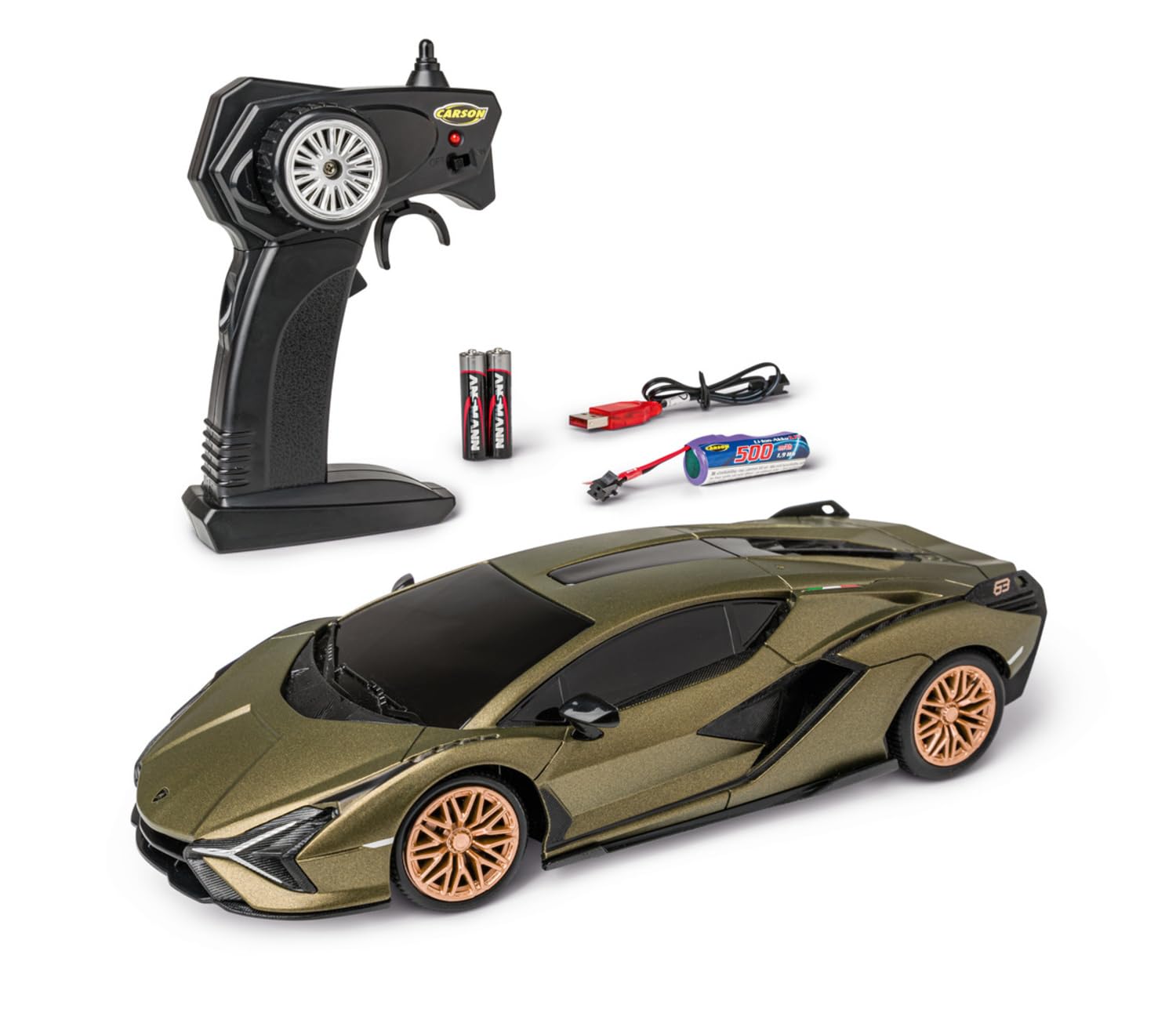 Carson 1:24 Lamborghini Sian 2,4 GHz 100% RTR – zdalnie sterowany samochód, oświetlenie LED, czas jazdy ok. 60 min, samochód RC, zdalne sterowanie, zabawka zdalnie sterowana