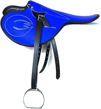 Premium 16-Inch Synthetic Horse Racing Saddle - Lightweight Professional Jockey Saddle with Stirrups, Electric Blue & Black
