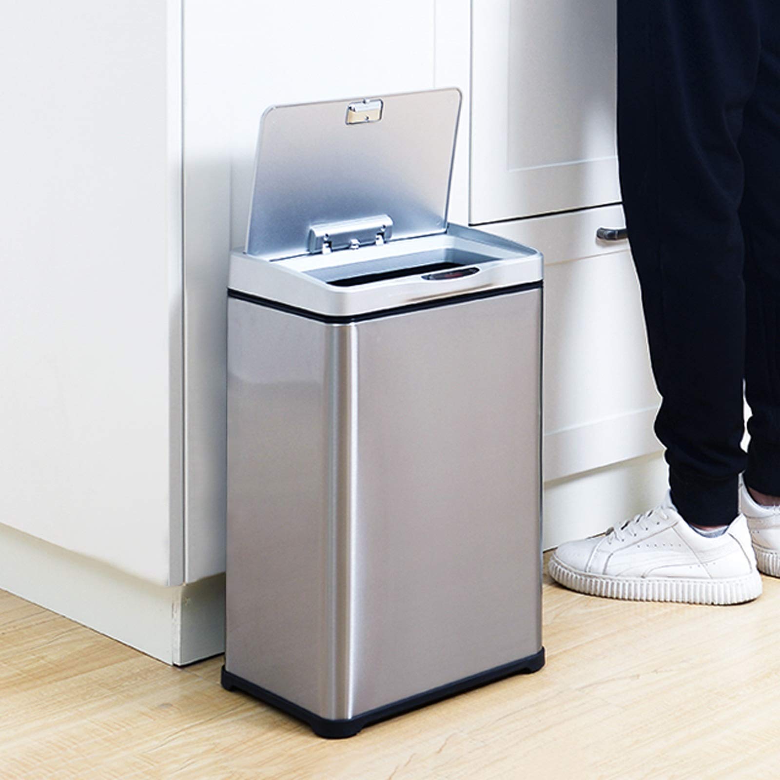 Papelera De Inducción Simple para Interiores, con Tapa, para El Hogar, Ideal para Sala De Estar Y Cocina, Color Plateado, 10 L