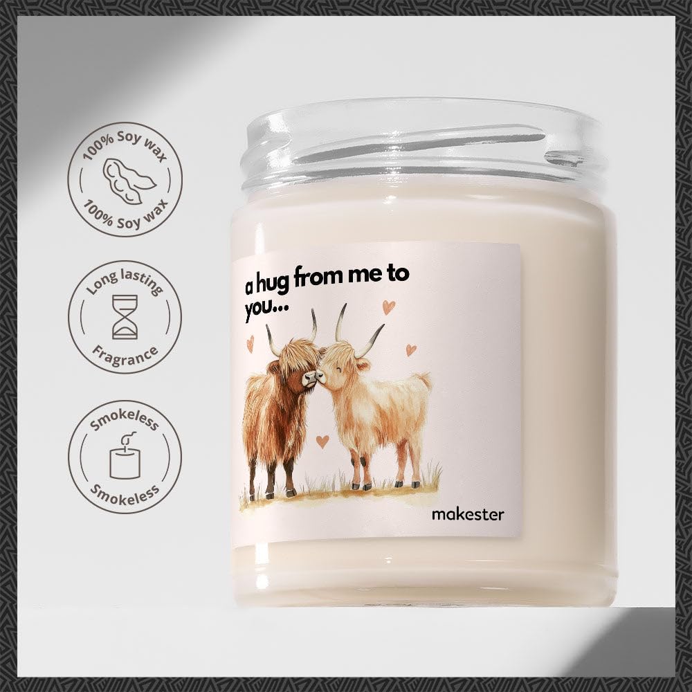Highland Cow Gifts - Luxury Soy Wax Candle - Vanilla, Jasmine, Sugared Almond - Makester, White - Image 2