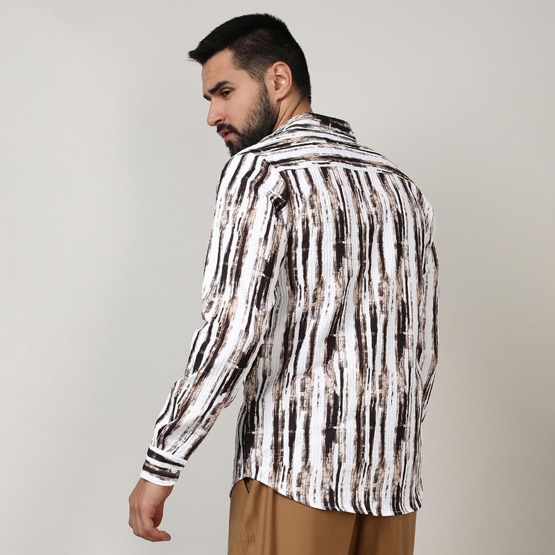 Image of CAHOOT Men's Self-Design Striped Shirt for Casual Wear | Spread Collar | Long Sleeve | Button Closure | Shirt Crafted with Comfort Fit for Everyday Wear