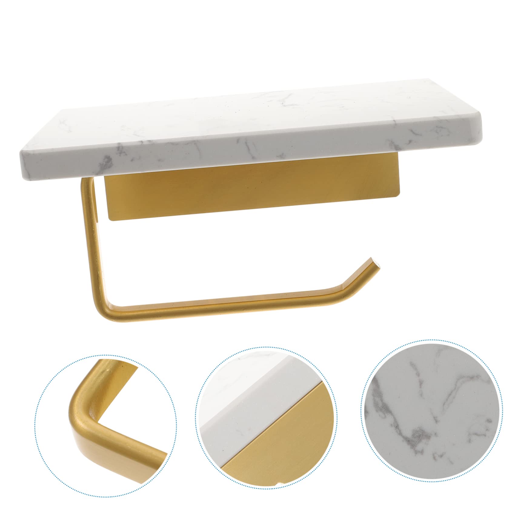 POPETPOP Portarrollos de Papel Higiénico de Mármol Blanco con Estante, Montaje en Pared, Fácil de Instalar, para Baño y Almacenamiento