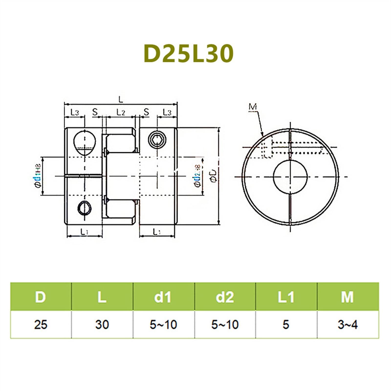 D25L30 Jaw Coupler 5mm 6.35mm 8mm 10mm 12mm Flexible Plum Coupling Stepper Motor Connector for 3D Printer 1Pcs (Size : 5x12mm)