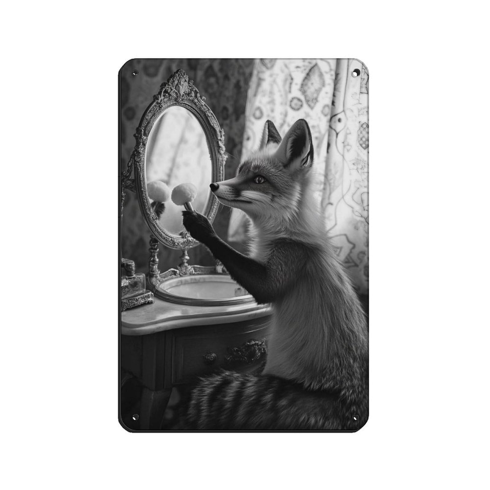 Lxwnze 20L X 30W Cm Enchanted Fox Makeup Vanity Tin Sign Vintage Metal Pub Club Cafe Bar Home Wall Art Decoration Poster Retro 8X12inch(20X30cm)
