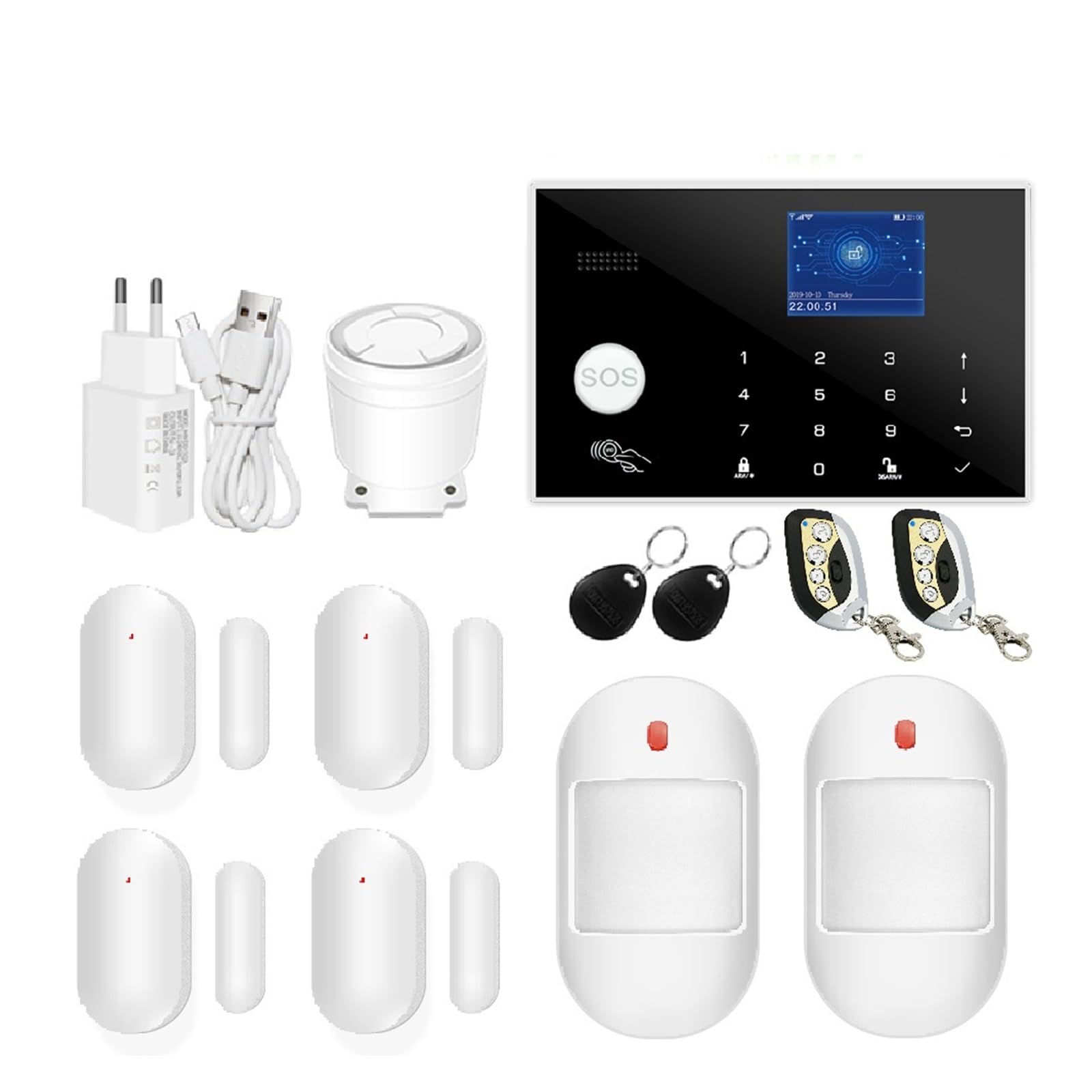 Alarma Inteligente gsm 433MHz De Seguridad 2,4 Pulgadas TFT Antirrobo For El Hogar Funciona(Set 2)
