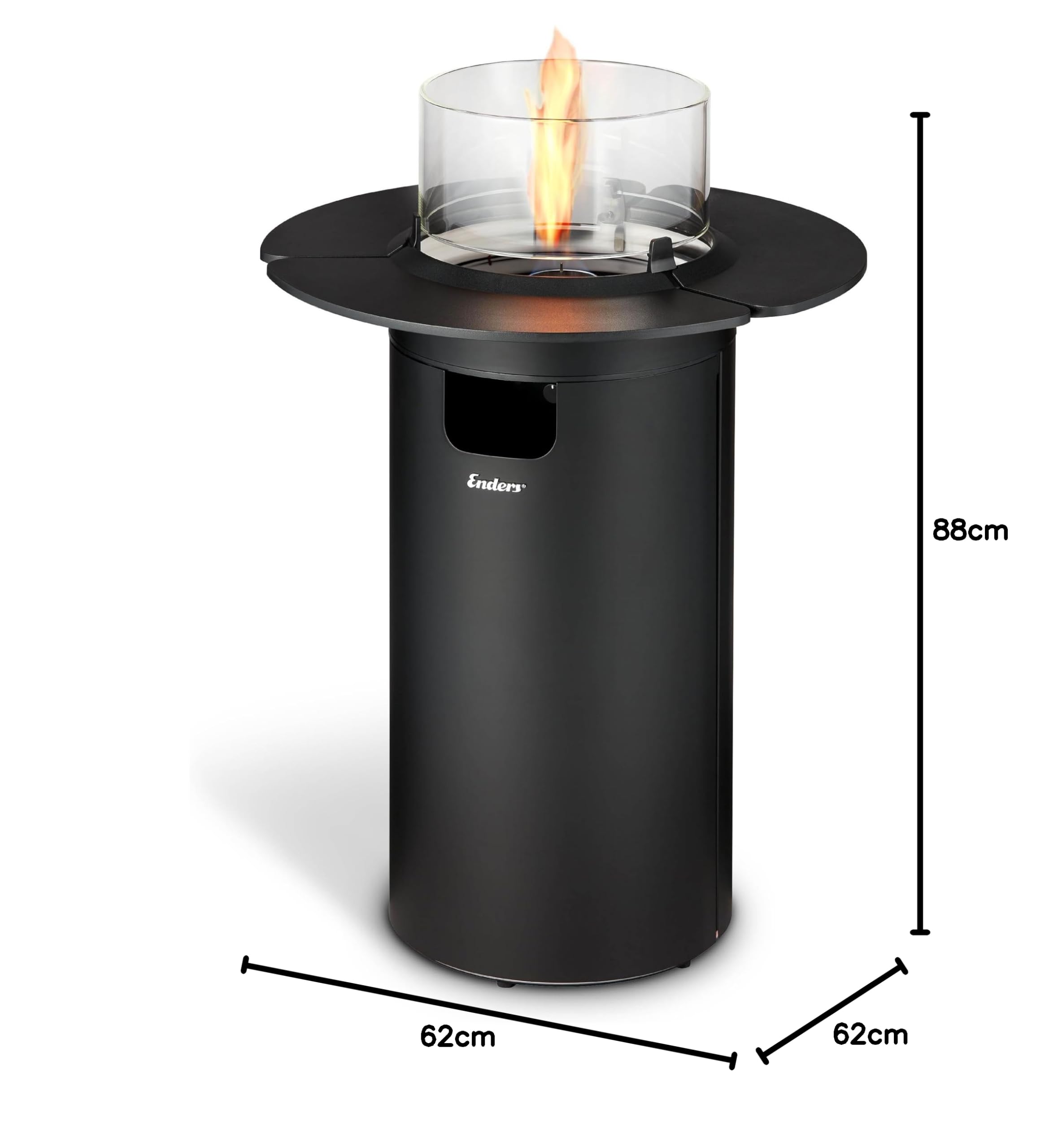 Enders Terrassenfeuer NOVA Table Black M, Gas Terrassenfeuer mit Ambientebeleuchtung, ECO Green Brenner-Technologie, H88cm Ø62cm, Schwarz