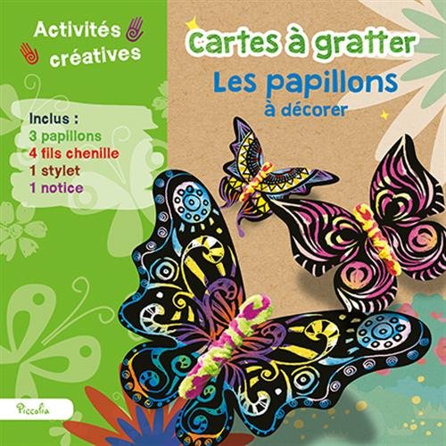 Cartes à gratter les papillons à décorer : Avec 3 papillons, 4 fils chenilles, 1 stylet, 1 notice