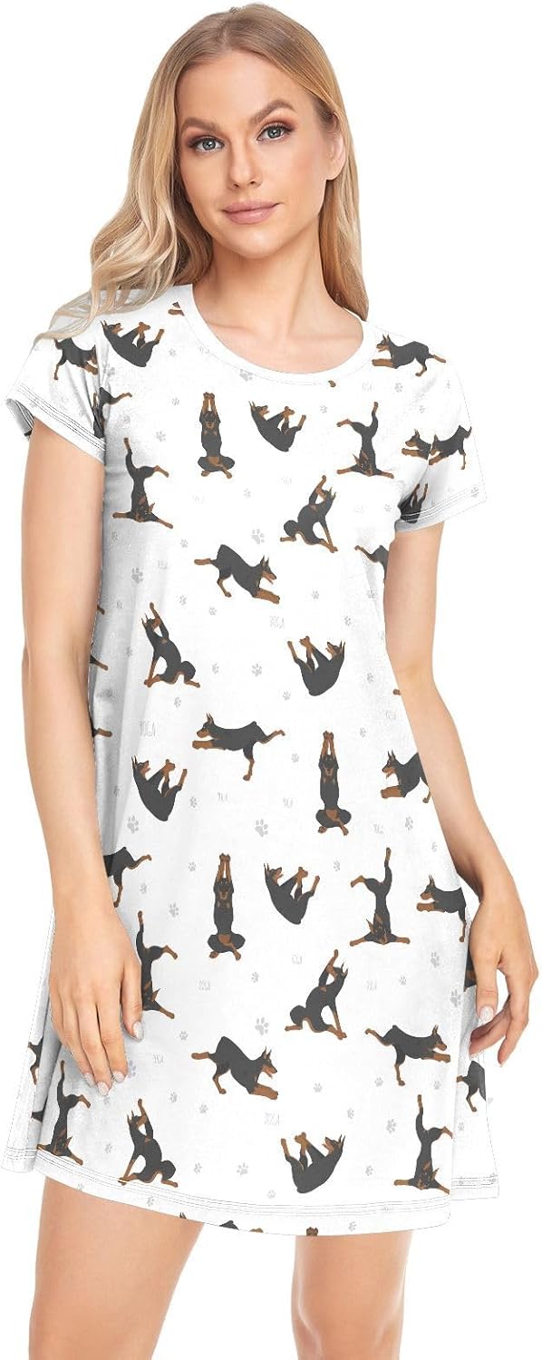 vvfelixl Womens Nightgown Dachshund Short Sleeve Nightshirt Soft Sleepwear Nightdress S-XXL - Image 5