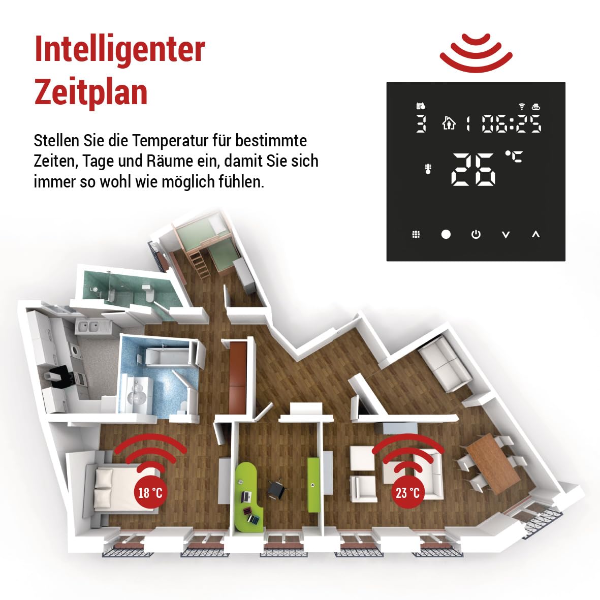 EMOS GoSmart – Termostato WiFi para calefacción por suelo radiante con aplicación, termostato inteligente programable, incluye sensor de suelo, histéresis ajustable, compatible con Tuya, Smart Life