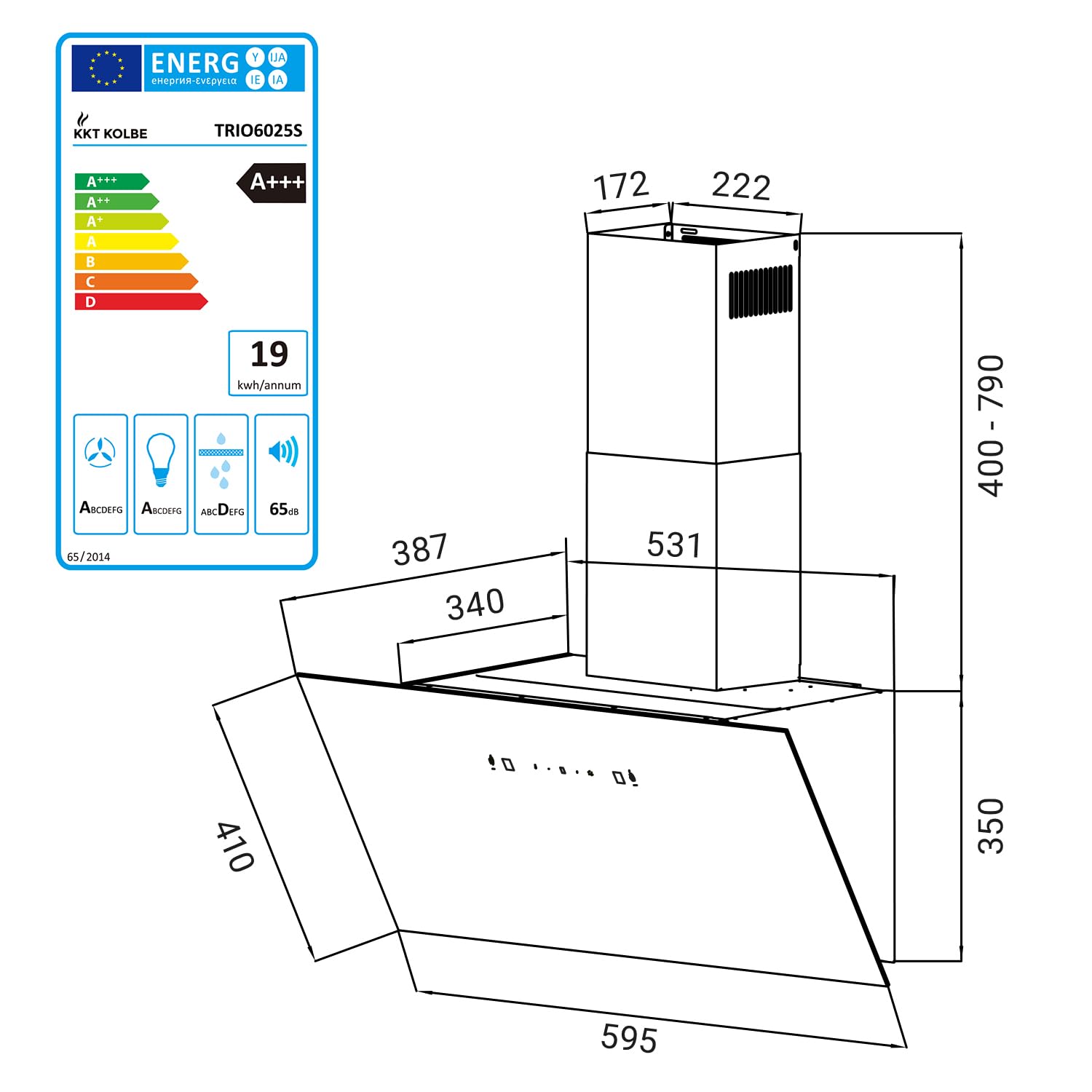KKT KOLBE Dunstabzugshaube 60cm Umluft Abluft 782cbm/h Wandhaube Kopffrei Schwarz Glas Gestensteuerung SensorTouch LED-Beleuchtung TRIO6025S
