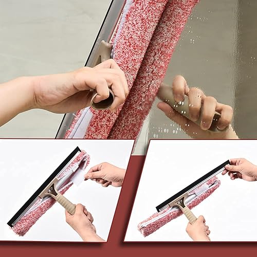 Miniatura 7 de Escobilla multiusos de ventana de 12 pulgadas con poste de aluminio ajustable de 6.7 a 49.4 pulgadas, limpiador de ventana de microfibra altamente