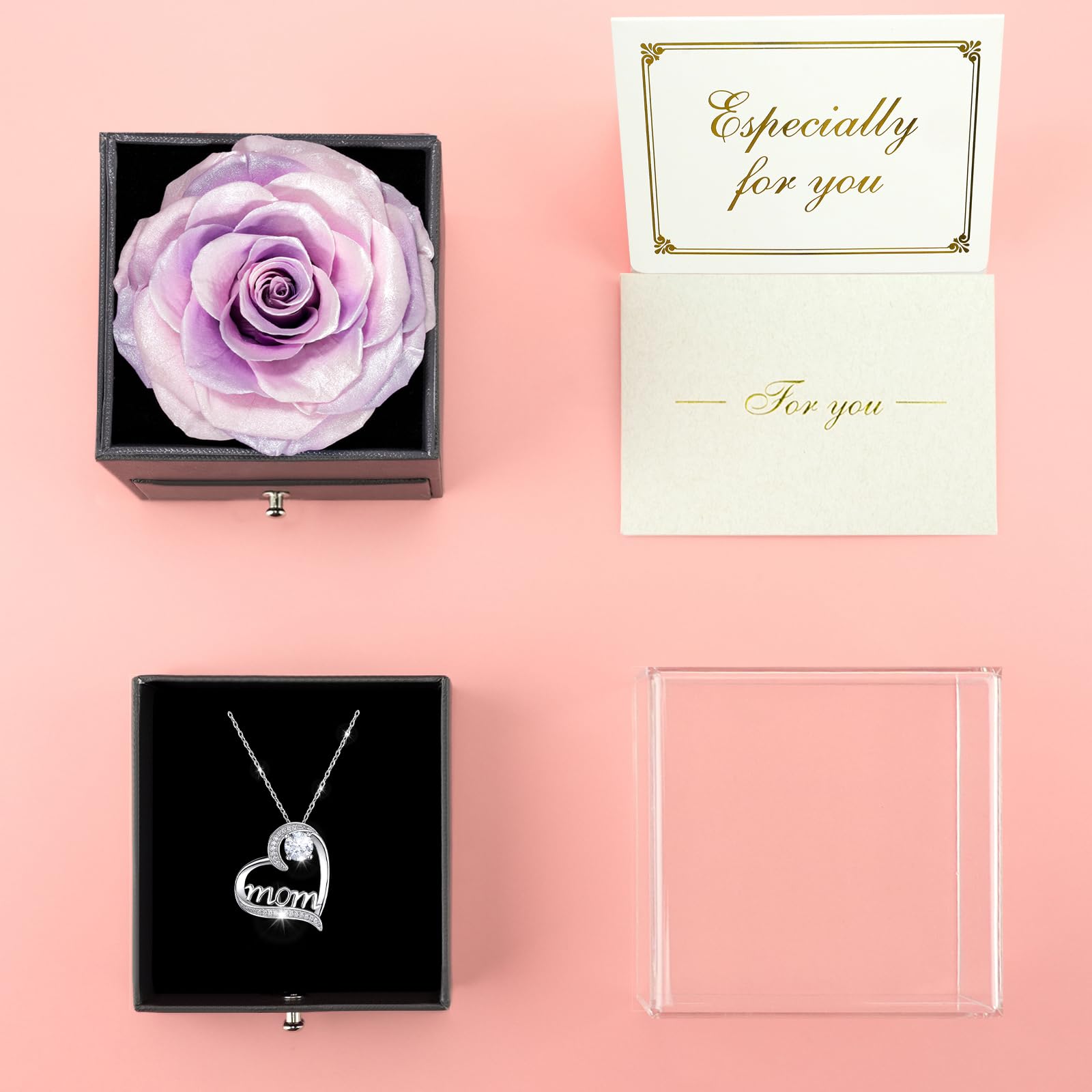 Sunia Regali per Mamma Natale,Vera Rosa Eterna con Collana Argento 925 Donna, Beste Mama der Welt, Rosa Eterna Stabilizzata, Regalo per la Mamma Natale, Regalo di Compleanno per Mamma Nonna Donna