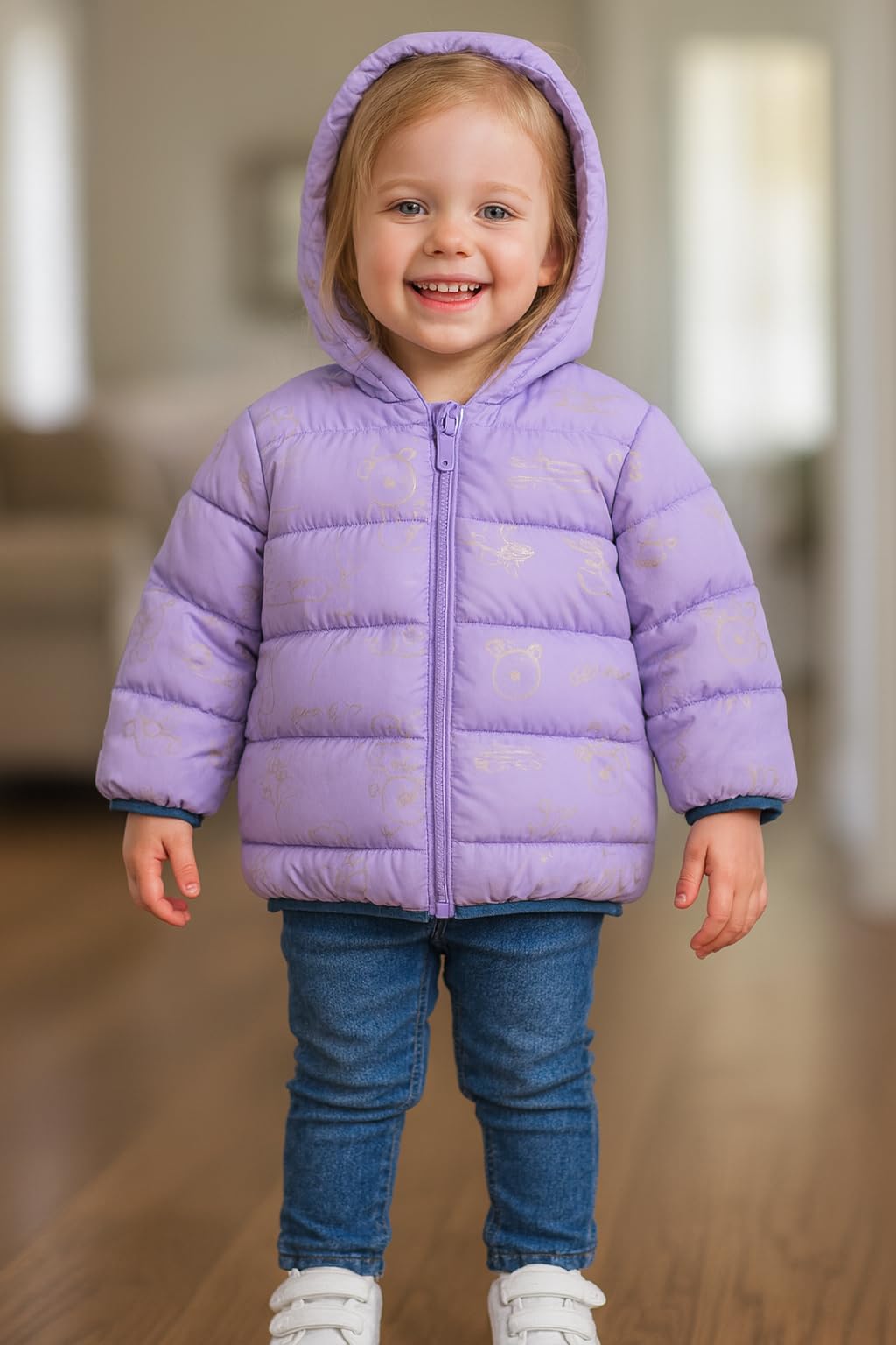 Bold N Elegant Girls Full Sleeve Winter Shiny Jacket with Silver Bear Print | Party Winter Coat Hoodie Jacket for Infant Toddler Baby Girls (IN, Age, 6 Months, 12 Months, Purple) 2