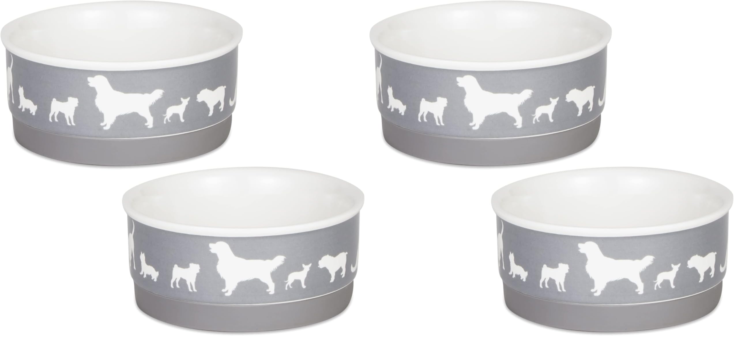 Bone Dry Seramik Köpek Maması ve Su Kasesi Seti, Çıkarılabilir Kaymaz Halka Taban, Mikrodalga ve Bulaşık Makinesinde Yıkanabilir, Küçük, 4,25x2, Gri, 2 Adet (2 paketi)