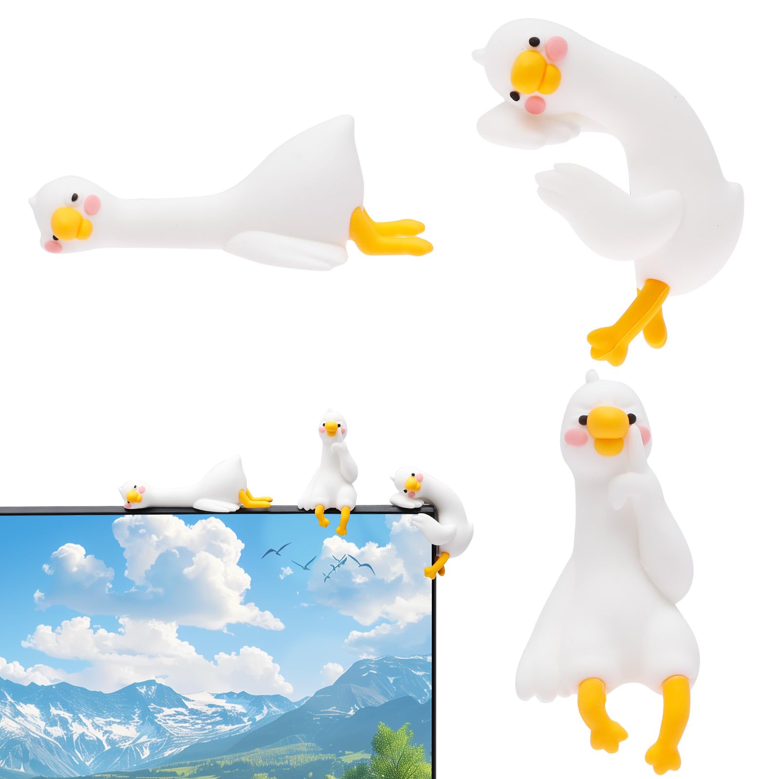 YJQXMYU 3Pcs Mini Goose Figurines, Resin Silly Goose Statue, Gooses Figurine Computer Monitor Decor, Cute Small Desk Ornaments for Car Dashboard TV Photo Frame Decoration