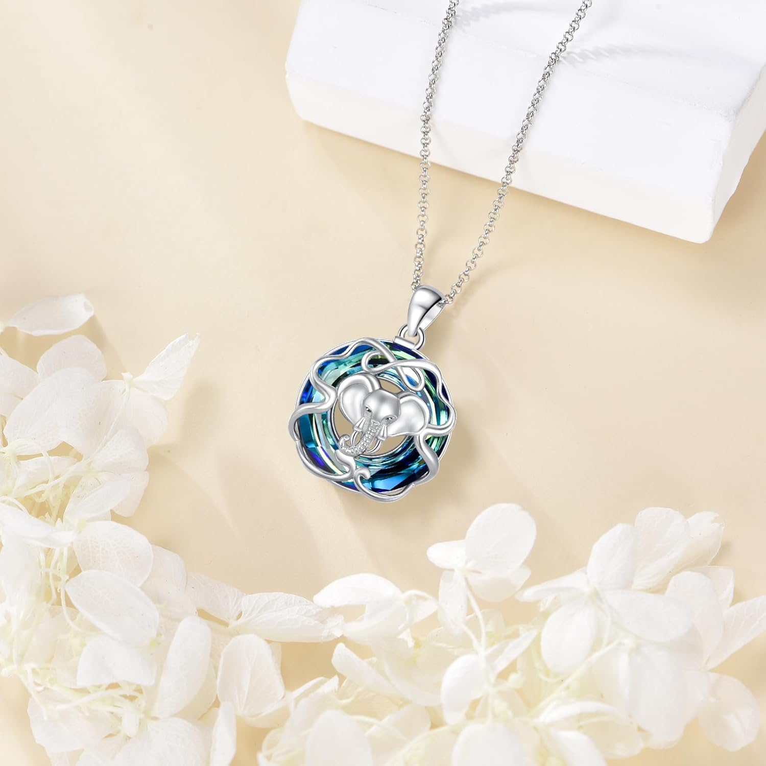 925 Sterling Silver Elephant Necklace for Women, Elephant Crystal Pendant Cute Animal Necklace Valentine's Day Birthday Mother's day Jewelry Gifts for Her Mom Girlfriend 18+2" - Image 3