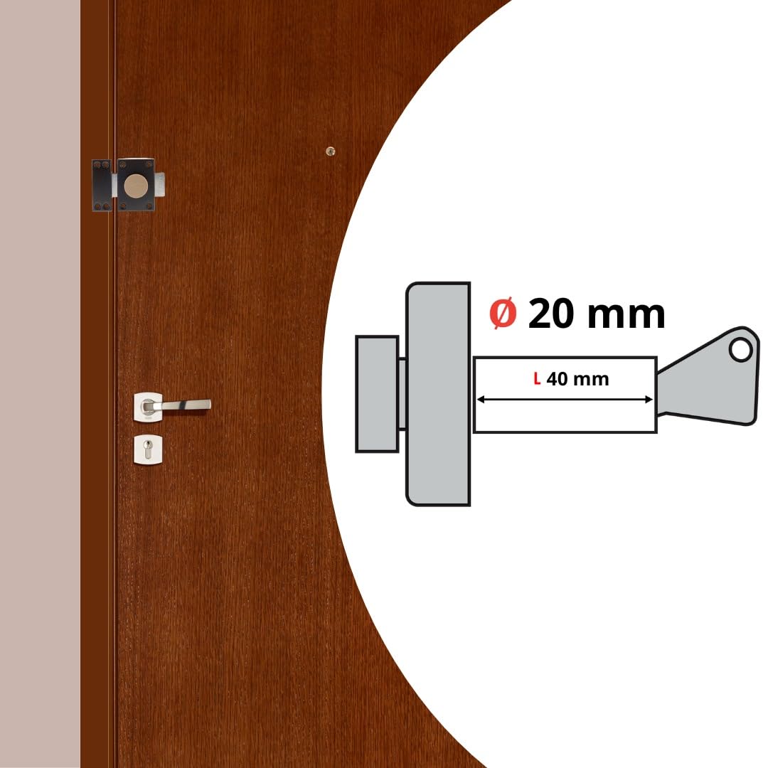 Vachette Verrou de porte Bouton/Cylindre ECLADOR - Ouverture à Bouton intérieur, Clé extérieur - Cylindre ø 20 mm, Longueur 40 mm, 4 goupilles - 67632/SC - 3 clés